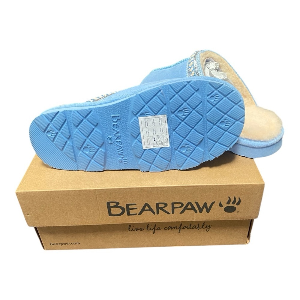 BEARPAW Tanya Suede Embellished Slipper Mule Color: Blue Bliss Size 9W - Picture 4 of 5